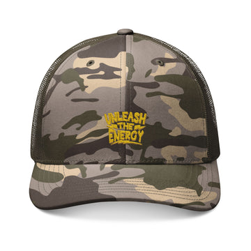 Camo Trucker Hat — Embroidered "Unleash the Destroy" Patch