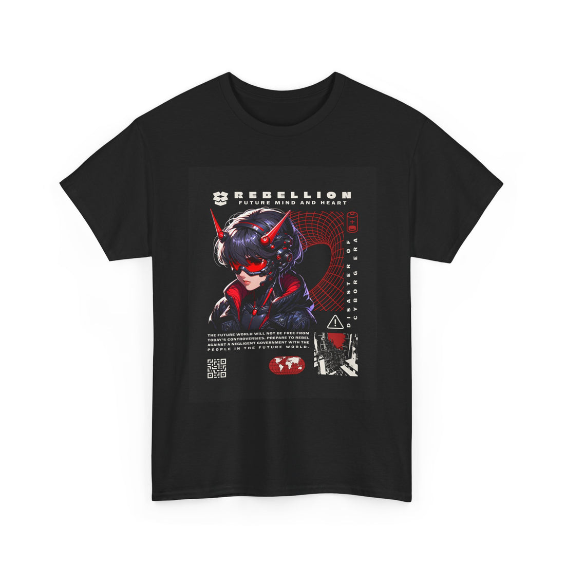 Rebellion Cyberpunk Demon Girl Graphic Tee — Anime Aesthetic Streetwear