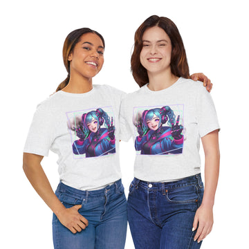 Anime Cyberpunk Girl Graphic Tee - Vibrant Kawaii Gamer T-Shirt