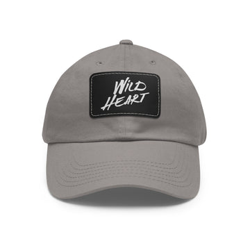 Wild Heart Leather Patch Dad Hat — Casual White Cap with 'Wild Heart' Script
