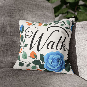 Walk Floral Faux Suede Pillowcase – Blue Rose Decorative Throw Pillow Cover