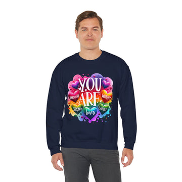You Are Loved Rainbow Heart Sweatshirt — Inspirational Self-Love Crewneck