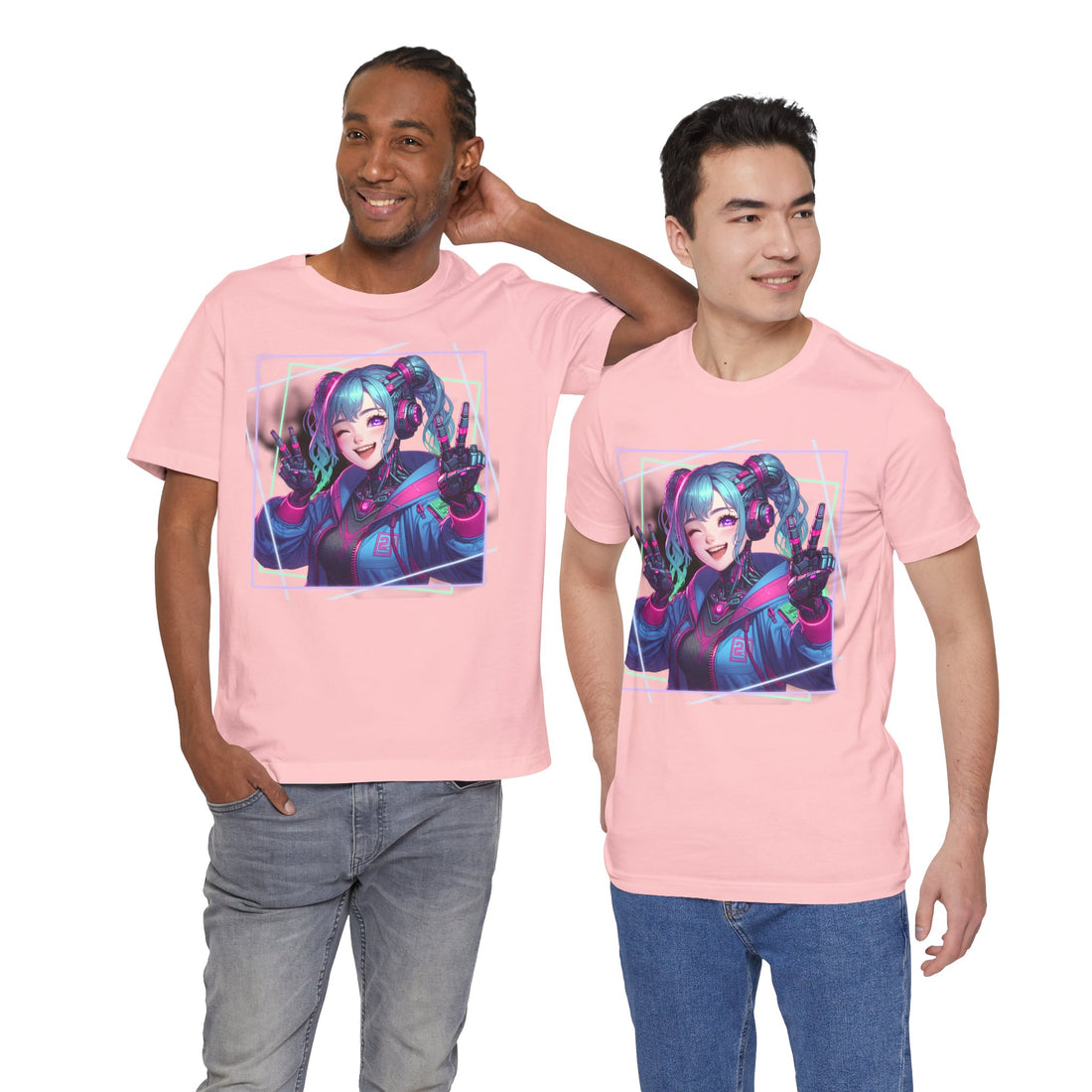 Anime Cyberpunk Girl Graphic Tee - Vibrant Kawaii Gamer T-Shirt