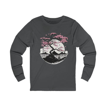 Cherry Blossom Mountain Long Sleeve Tee — Japanese Bonsai Tree Graphic