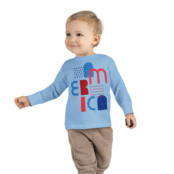 Toddler Tee — Modern 'America' Patriotic Graphic Long Sleeve