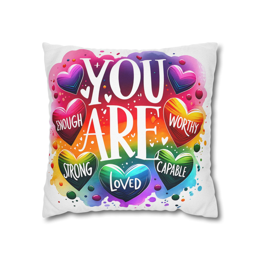 Affirmation Pillow — "You Are" Rainbow Heart Inspirational Throw Pillowcase