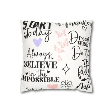 Inspirational Script Throw Pillow — "Always Believe in the Impossible" Faux Suede Cushion