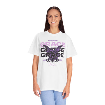 Grace Graphic T‑Shirt — Purple Floral Bat Design