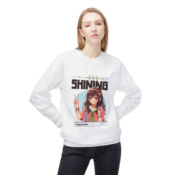 Crewneck Sweatshirt — Anime Girl “Keep Shining” Graphic