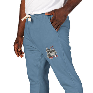 Ember Wolf Jogger Sweatpants — Retro Mountain Wolf Graphic