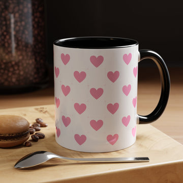 Pink Heart Pattern Accent Coffee Mug – Cute Valentine Tea & Coffee Cup (11/15oz)
