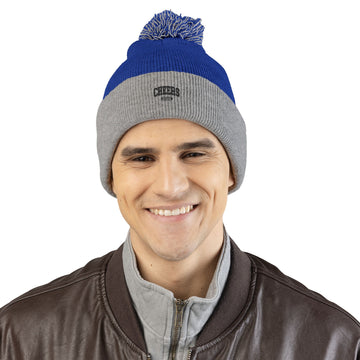 Embroidered Pom-Pom Knit Cap — 'Cheers' Winter Beanie
