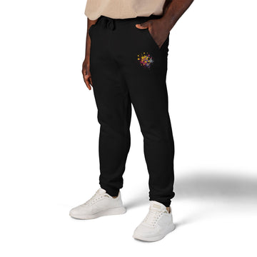 Embroidered Floral Patch Sweatpants — Coral Fleece Joggers