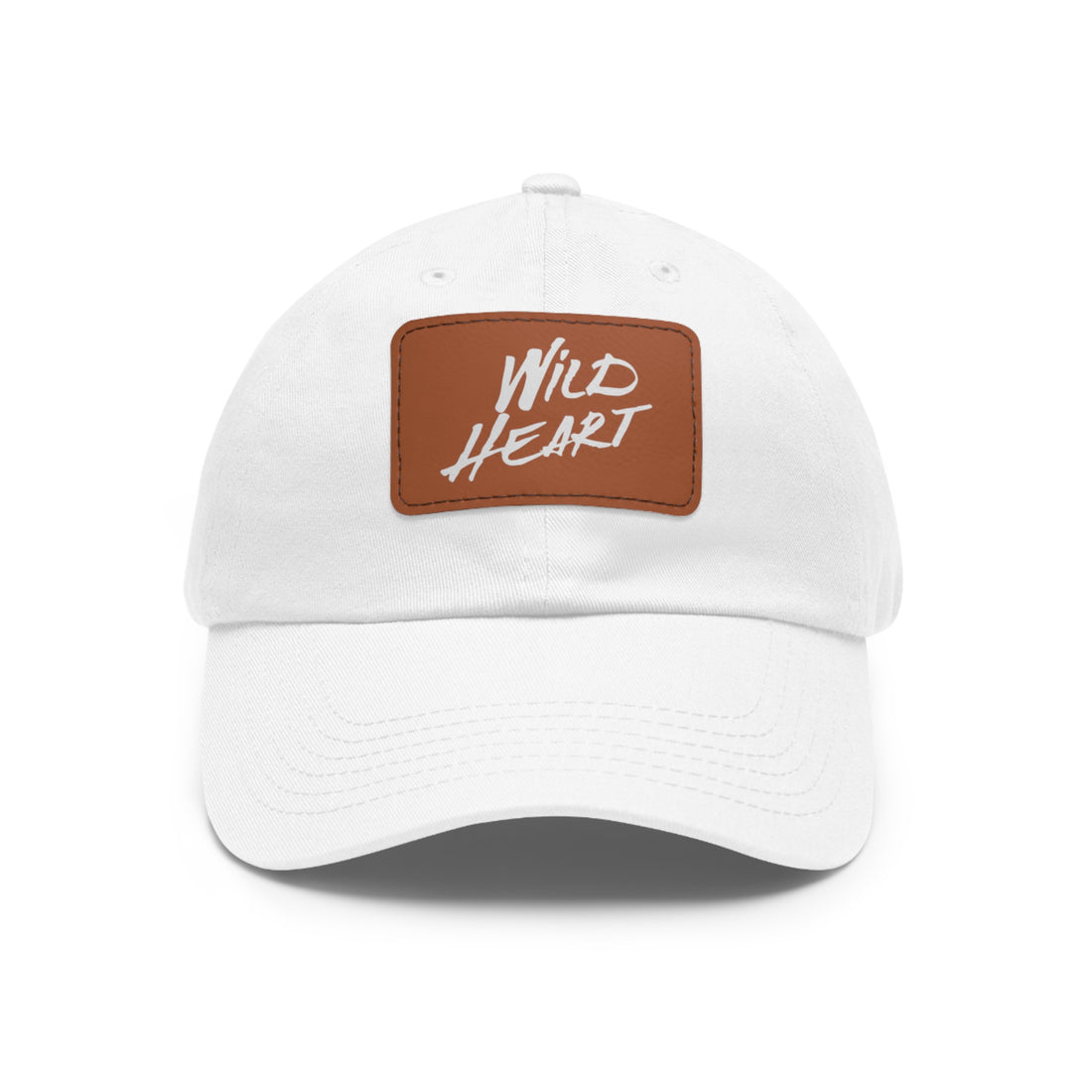 Wild Heart Leather Patch Dad Hat — Casual White Cap with 'Wild Heart' Script