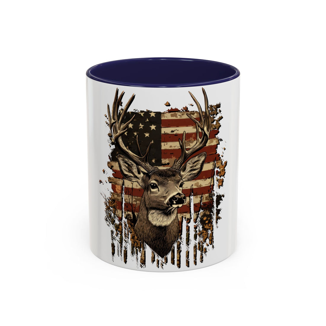 American Flag Deer Accent Coffee Mug – Patriotic Hunting Rustic 11/15oz