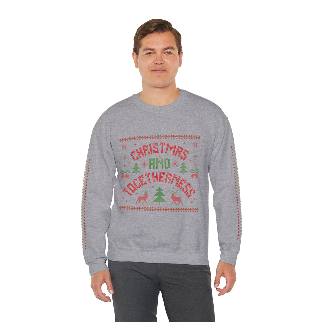 Christmas and Togetherness Sweatshirt — Cozy Holiday Crewneck with Reindeer & Tree Design
