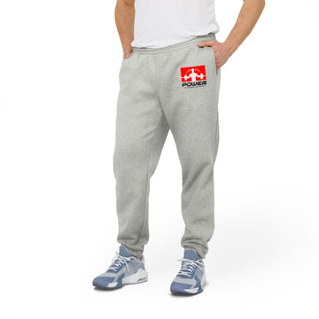 Fleece Joggers — Gray Adidas-Style Comfort Sweatpants with Red Crest Patch