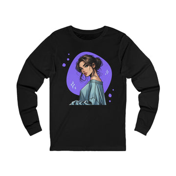Long Sleeve Tee — Illustrated Portrait Girl Graphic