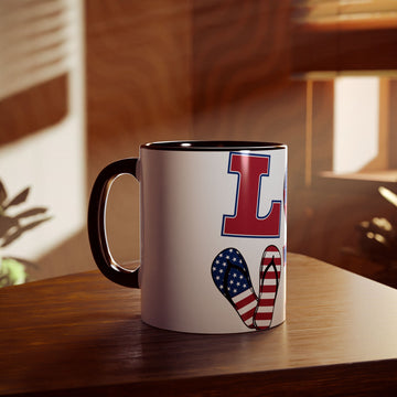 Patriotic LOVE Accent Mug – 11oz American Flag Flip-Flop & Donut Design