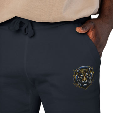 Embroidered Floral Lion Joggers — Cozy Fleece Sweatpants