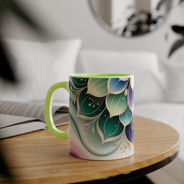 Floral Mandala Accent Mug — Rainbow Lotus 11oz