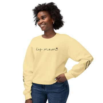 Dog Mom Crewneck Sweatshirt — Minimal Paw & Heart Sleeve Design