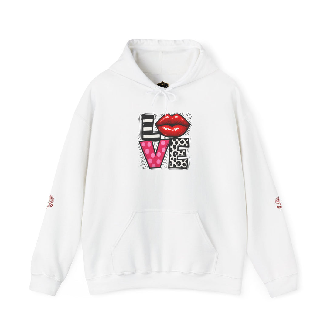 Love Graphic Hoodie — Lip & Leopard 'LOVE' Front with Brushstroke Heart Back