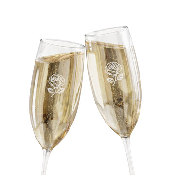 Engraved Rose Champagne Flute — 8 oz Wedding & Anniversary Toasting Glass